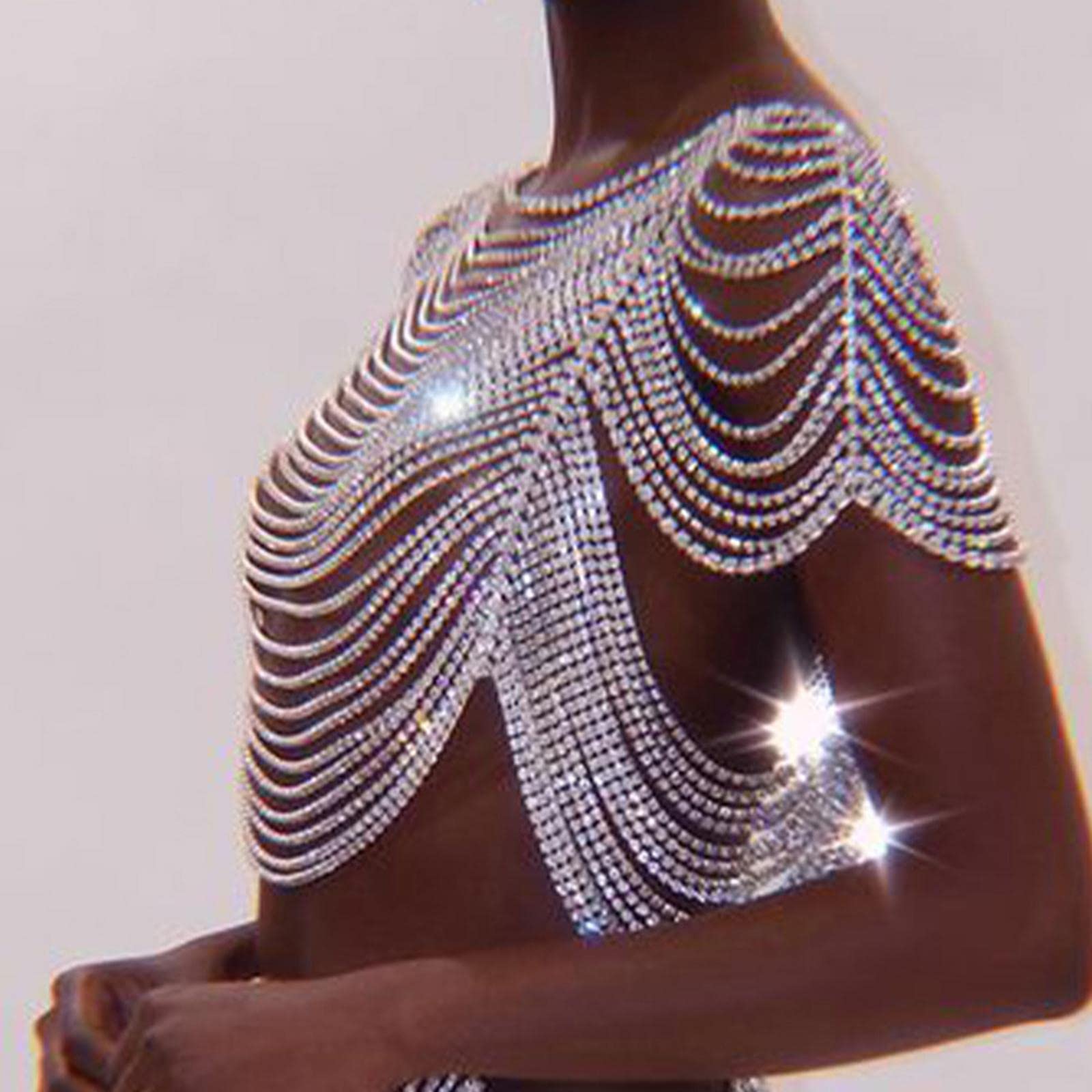 Glitzerndes Top, Hals, Rücken Und Ketten Schmuckstück für Den Nachtclub, Mehrlagig, Modisch, Ideal für, Partys Und Make Up, Silber