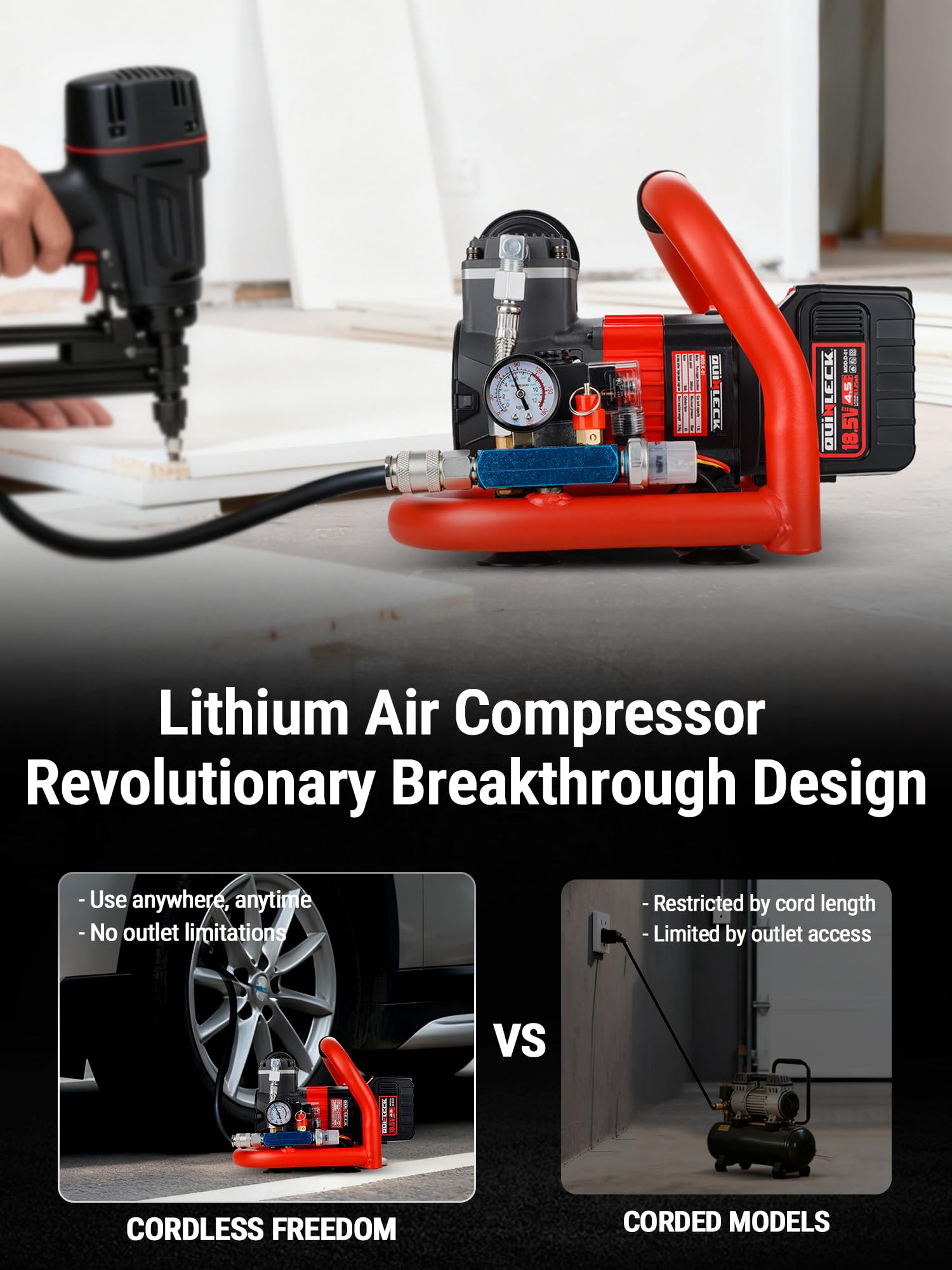 Compressore d'aria senza fili, ultra silenzioso, compatibile con batteria Makita, compressore d'aria portatile senza olio, 18 V, 18,5 V, 21 V, 60 dB, piccolo, leggero, universale per