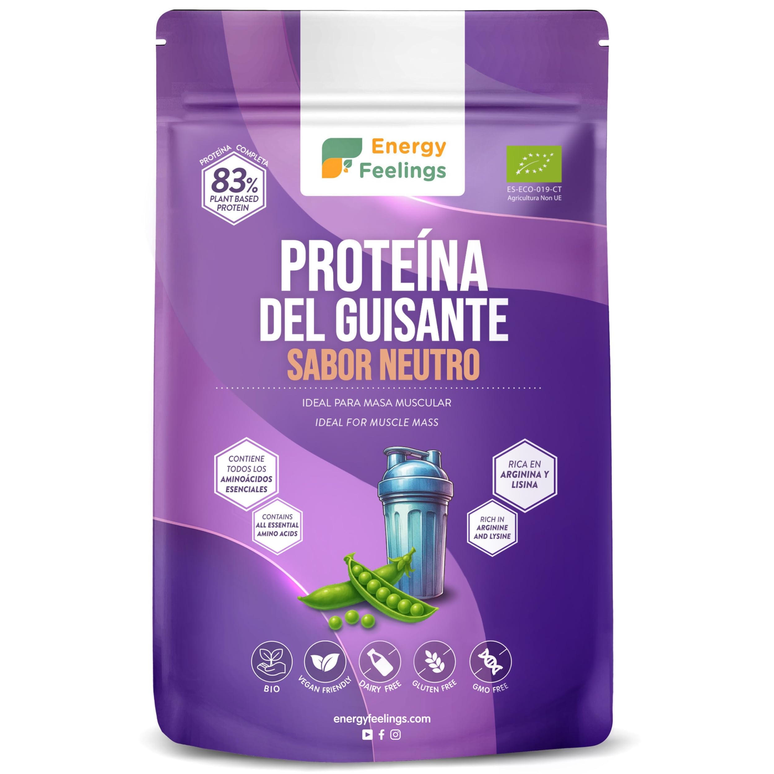F Energy Feelings Proteine di Piselli in Polvere BIO 1 Kg / 82% Proteine Vegetali/Proteine Vegane Massa Muscolare e Dimagrire/Senza Zuccheri Aggiunti, Lattosio né Glutine