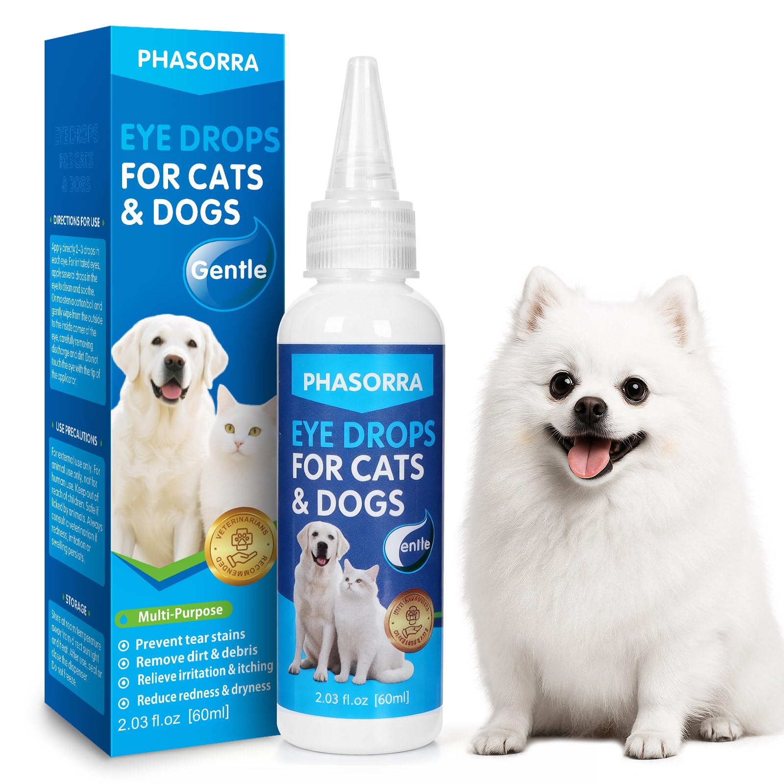 PHASORRA Pet Dog Eye Drops - Eye Drops for Dogs 2 fl oz Relieve Eye Irritation Itching Redness
