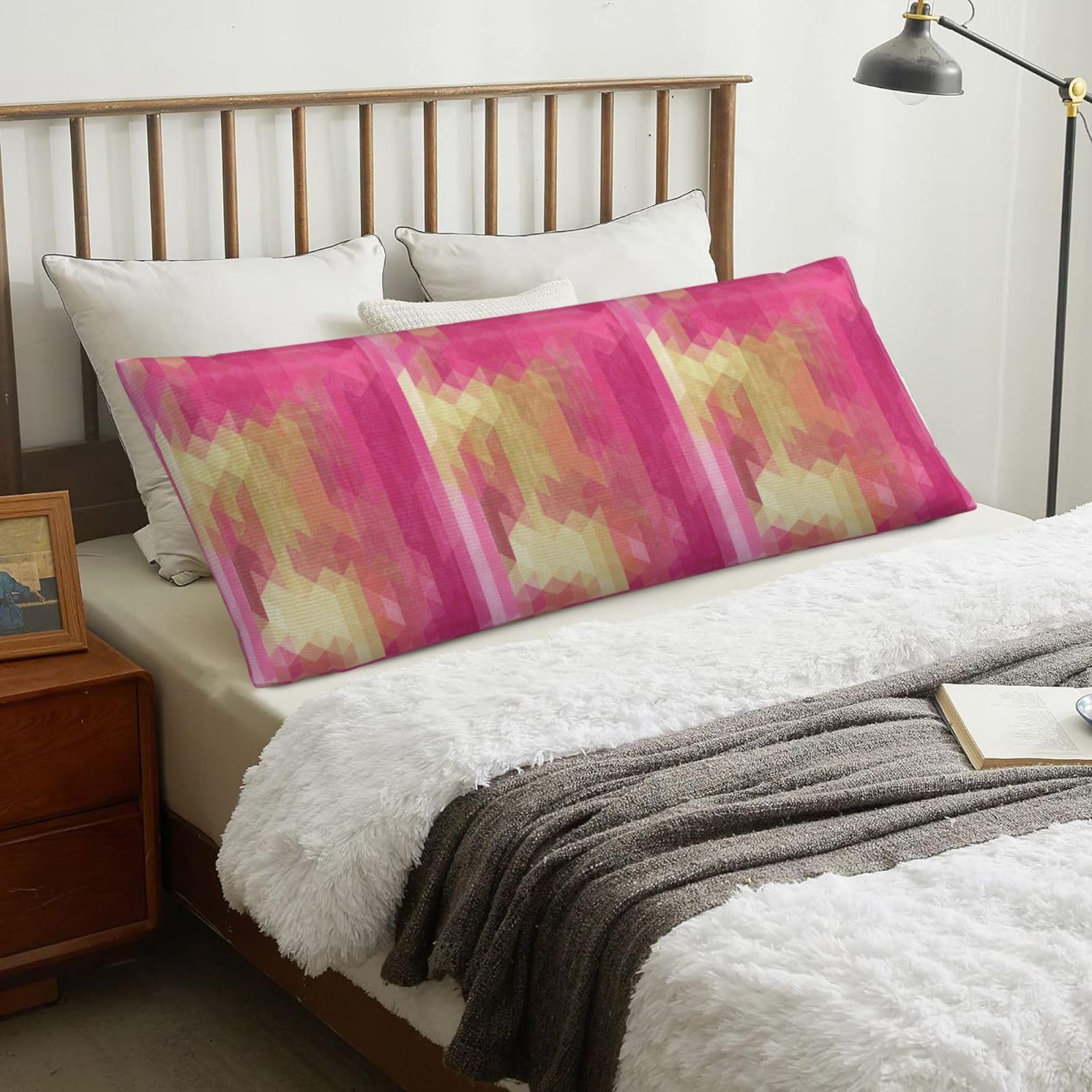 Geometric Rhombus Modern Abstract Art, Body Pillow Cover with Zipper,Long Body Pillowcase 20 x 60 in