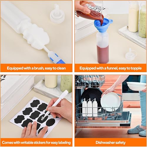 V·Colokishi Lot de 4 bouteilles à presser en plastique de 250 ml pour sauce, bouteilles doseuses pour ketchup, sauces chaudes, barbecue, vinaigrettes, peinture, huile d'olive - 4