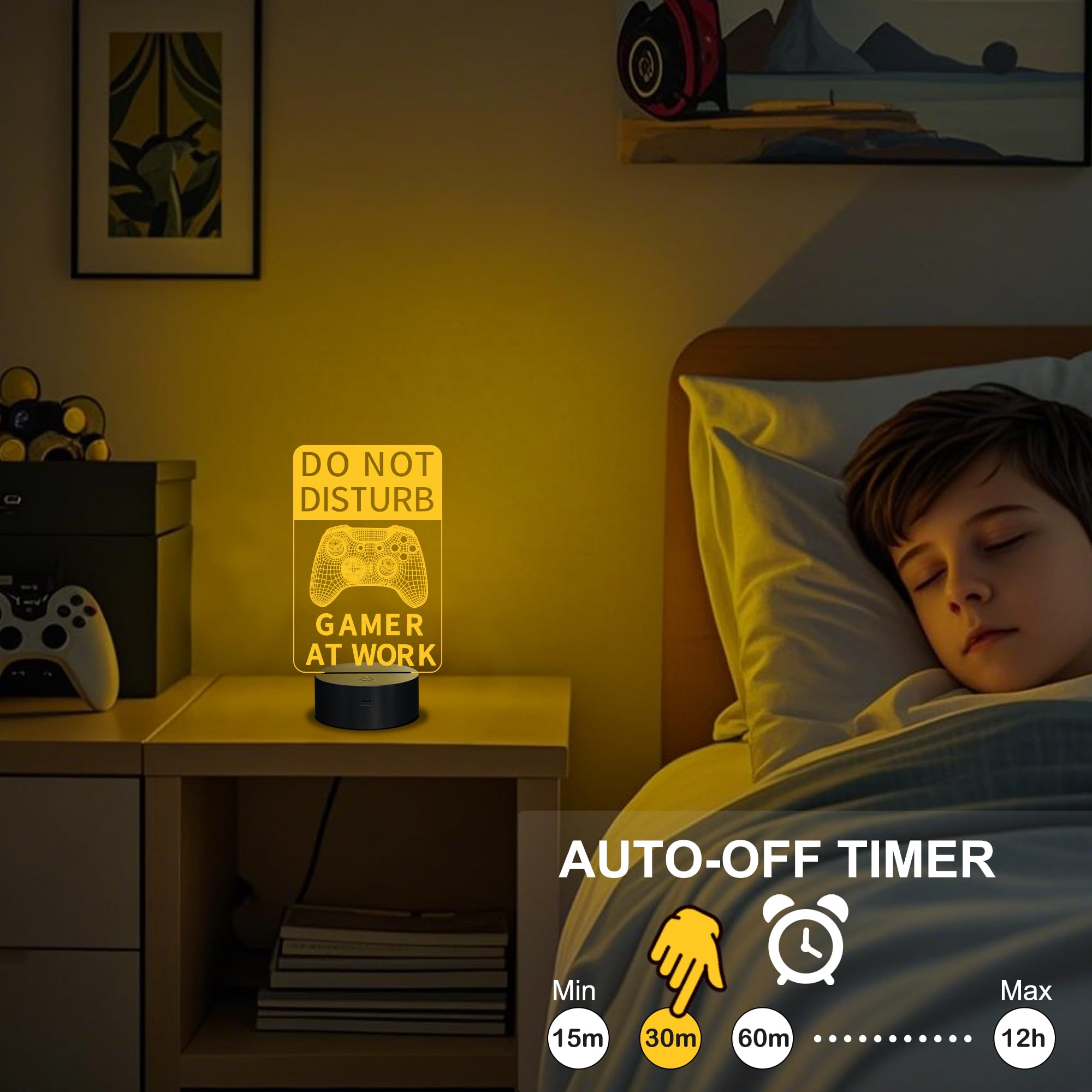 YuanDian Do Not Disturb Gamer at Work Night Light Gamepad Graphic Video Games Gamer Gift Funny 3D Illusion — view 5