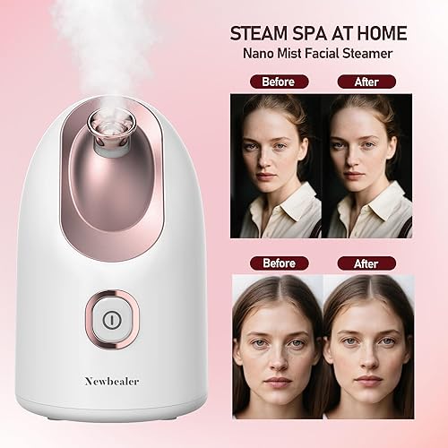 Vista 7 de Newbealer Vaporizador facial, mini vaporizador facial de aroma, humidificador facial de niebla caliente nano iónico para limpieza profunda facial