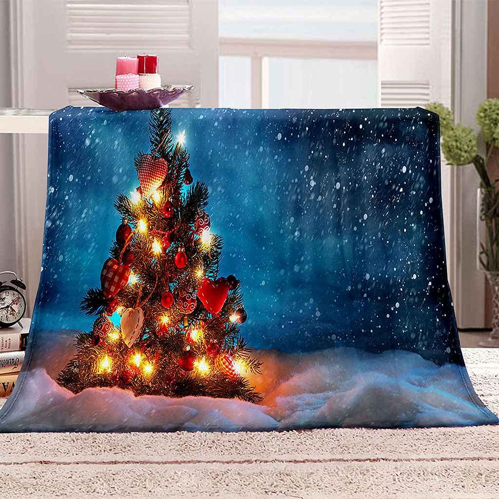 Couverture flanelle lumières de Noël 3D plaid microfibre douce canapé lit toutes saisons