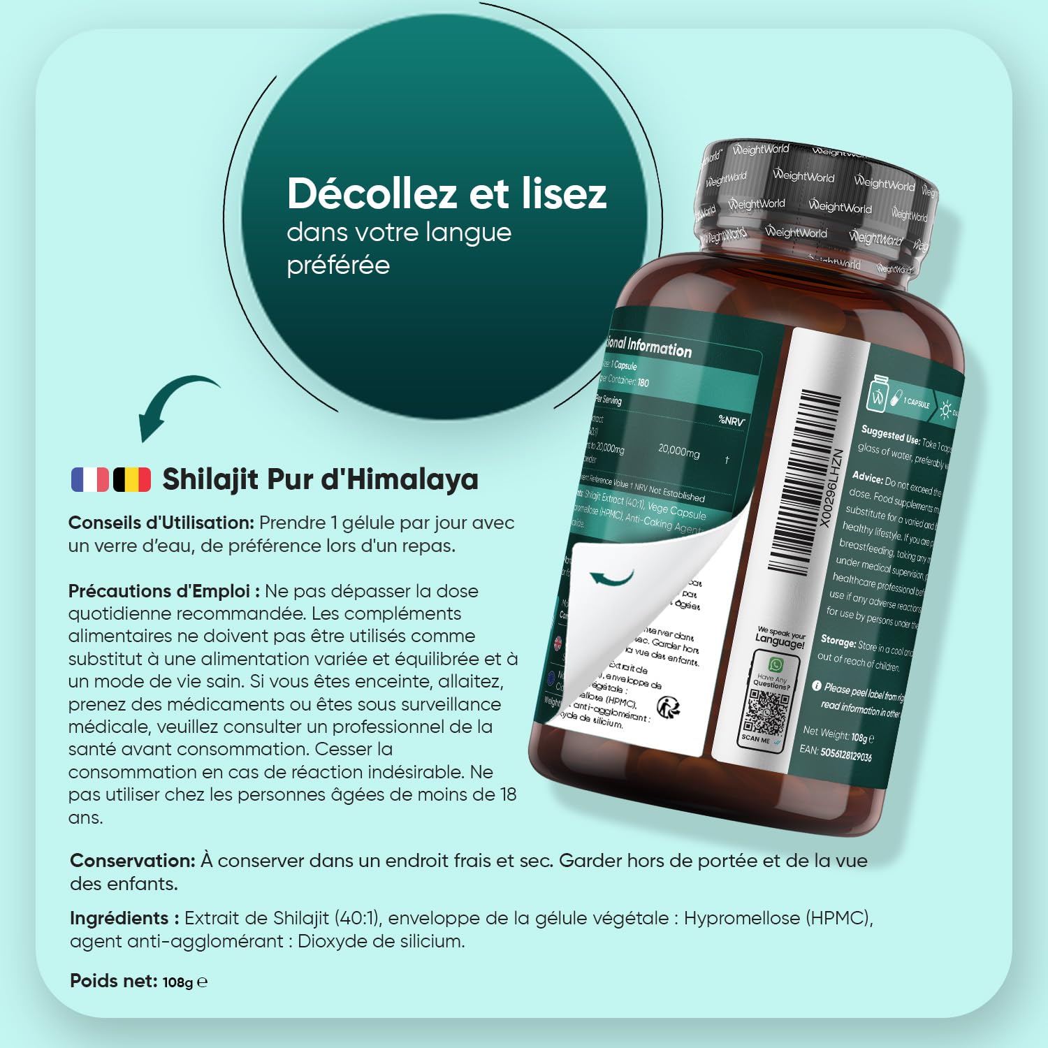 Shilajit Pure Gelules Vegan 180 Gélules 20000mg, Shilajit Pure Himalaya Acide Fulvique Acide Humique & Minéraux, 6 Mois de Stock, Alternative Résine d’Himalaya sans OGM ni Stéarate de Magnésium