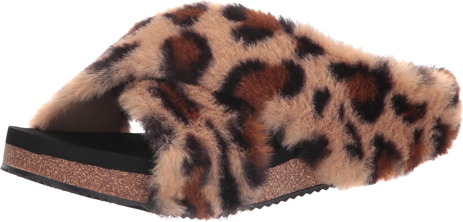 VOLATILE Women's Criss-Cross Sandal Slide, Natural Leopard, 7
