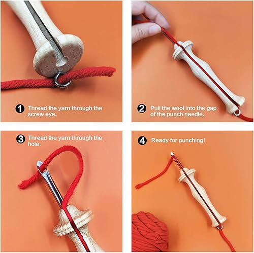 Miniatura 6 de HAND U JOURNEY 7 Sizes Wooden Handle Punch Needle Rug Hooking Tool Complete Set with Oxford Open-Side Design