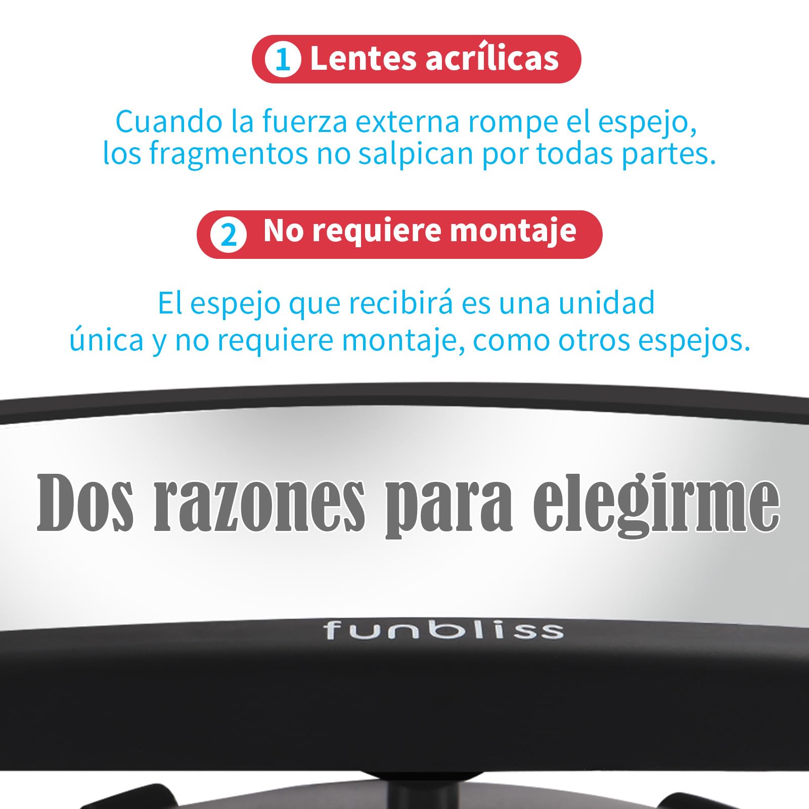 Espejo Coche Bebé, No Requiere Montaje，Espejo Retrovisor Coche Bebé, 360° Ajustable, Gran Tamaño, Irrompible