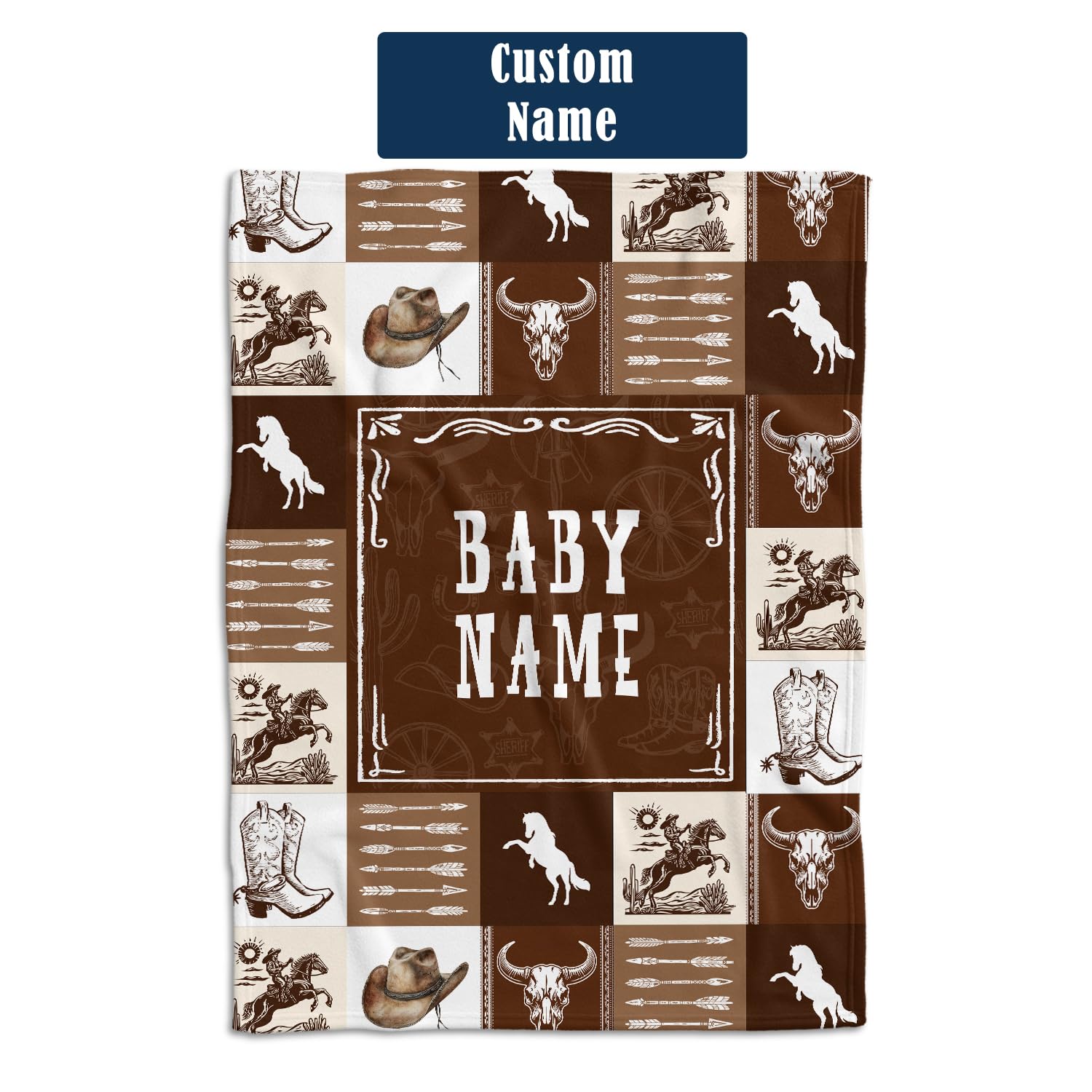 Western Baby Stuff, Personalized Baby Blankets for Boys, Cowboy Blanket for Girl, Custom Name Baby Blanket, Western Nursery Decorations, for Family Friends (W01)