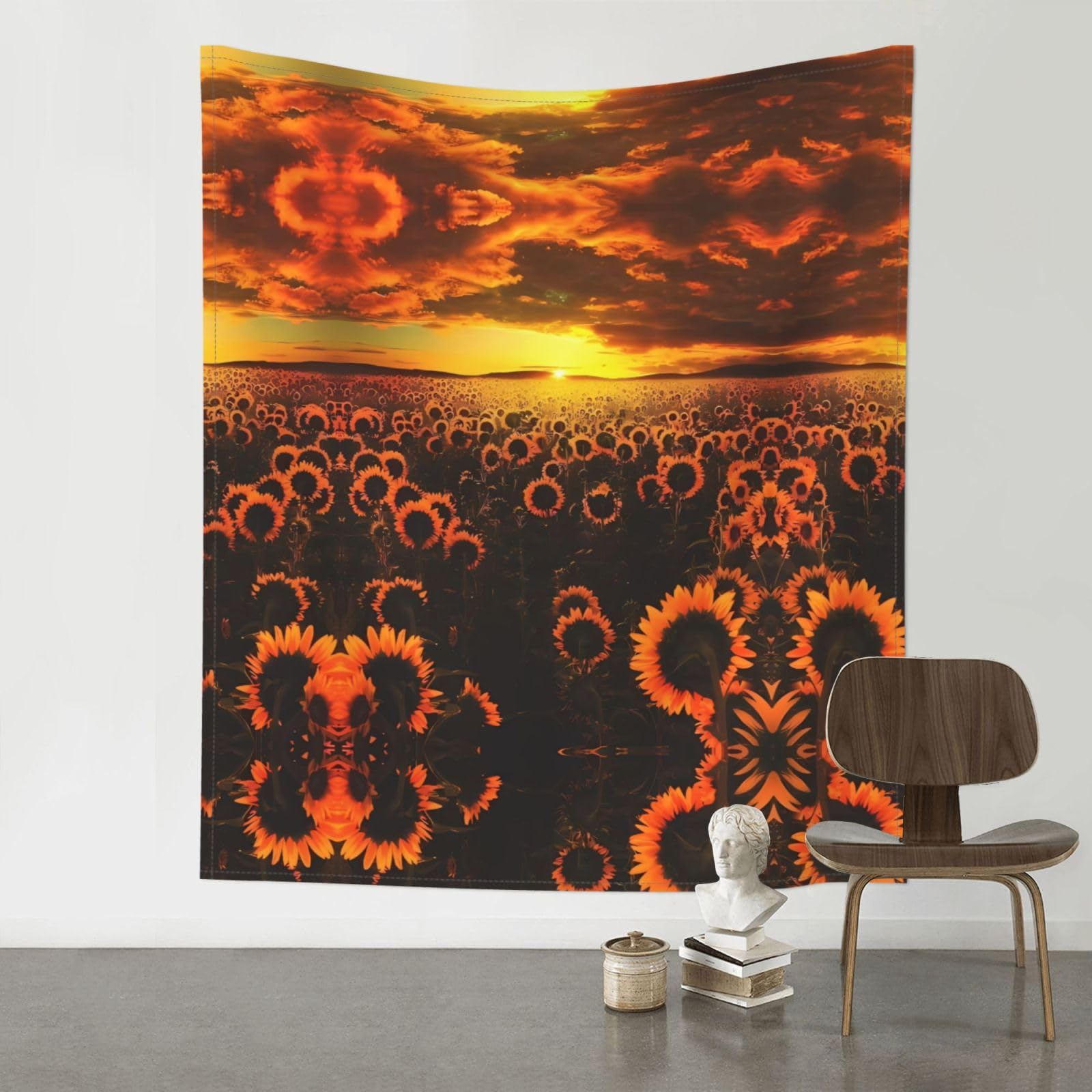 HJFCZH Sunflower Field Sunset Sea of Flowers Prints Wall Tapestry 60x51in – Artistic Home Decor Throw Blanket for Bedroom, Dorm, Beach & Picnic