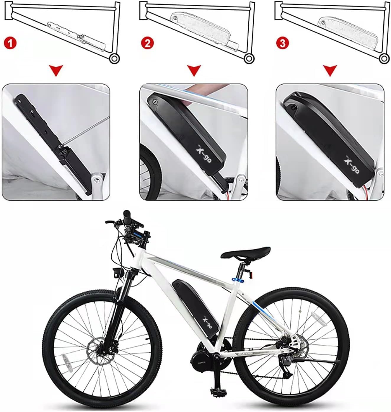 X-go Ebike Batería 48V 10Ah 4Pines Hailong Litio Ebike Batería Encaja para 100W-750W Bicicleta Eléctrica con Cargador (Miliamperios Hora 4500MAh)
