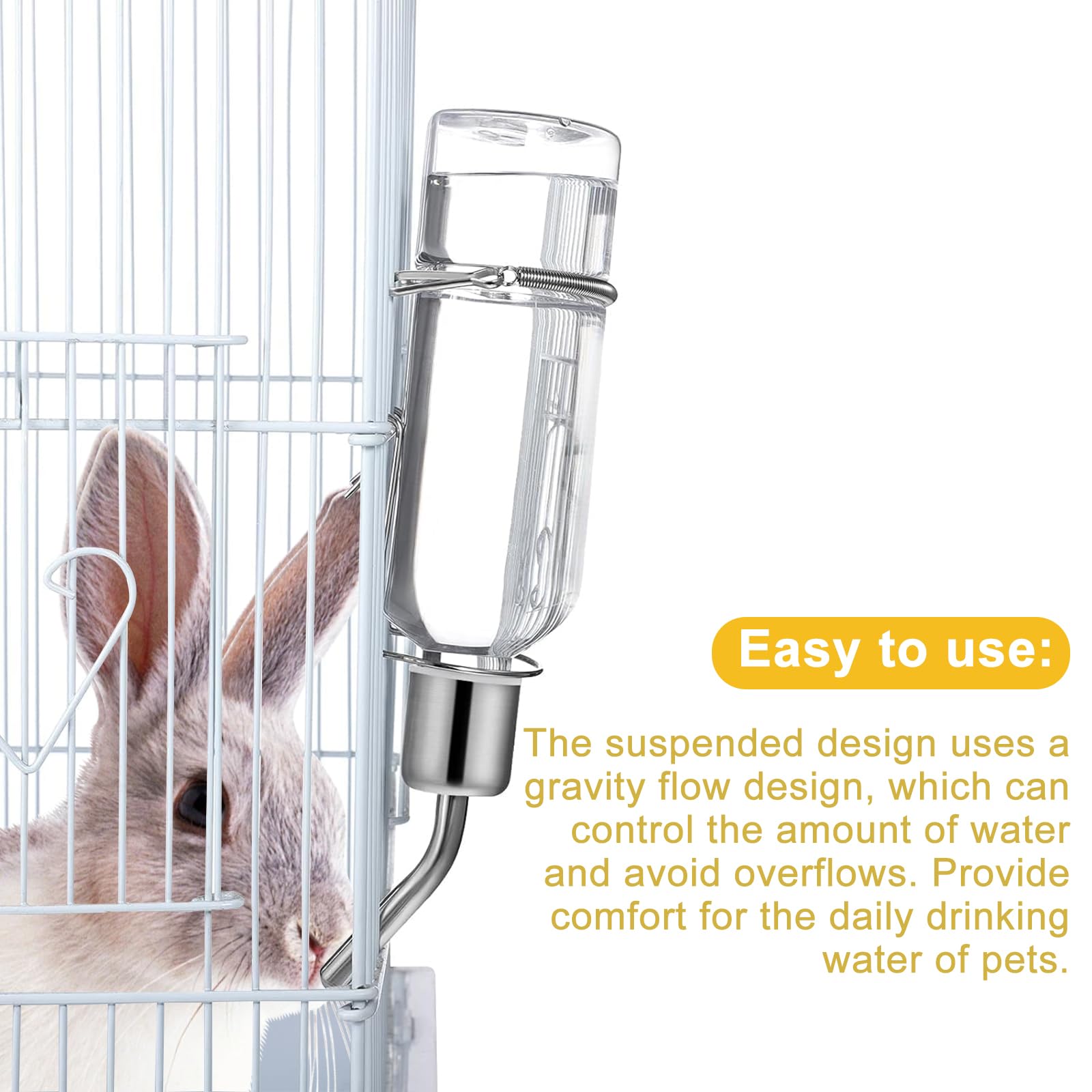 2 PCS 350ml Rabbit Water Bottles, Pet Drinking Hanging Bottle with Hook Spring for Small Animal, Squirrel, Rabbit, Chinchilla, Guinea Pig, Hamster, Golden Bear - Image 4