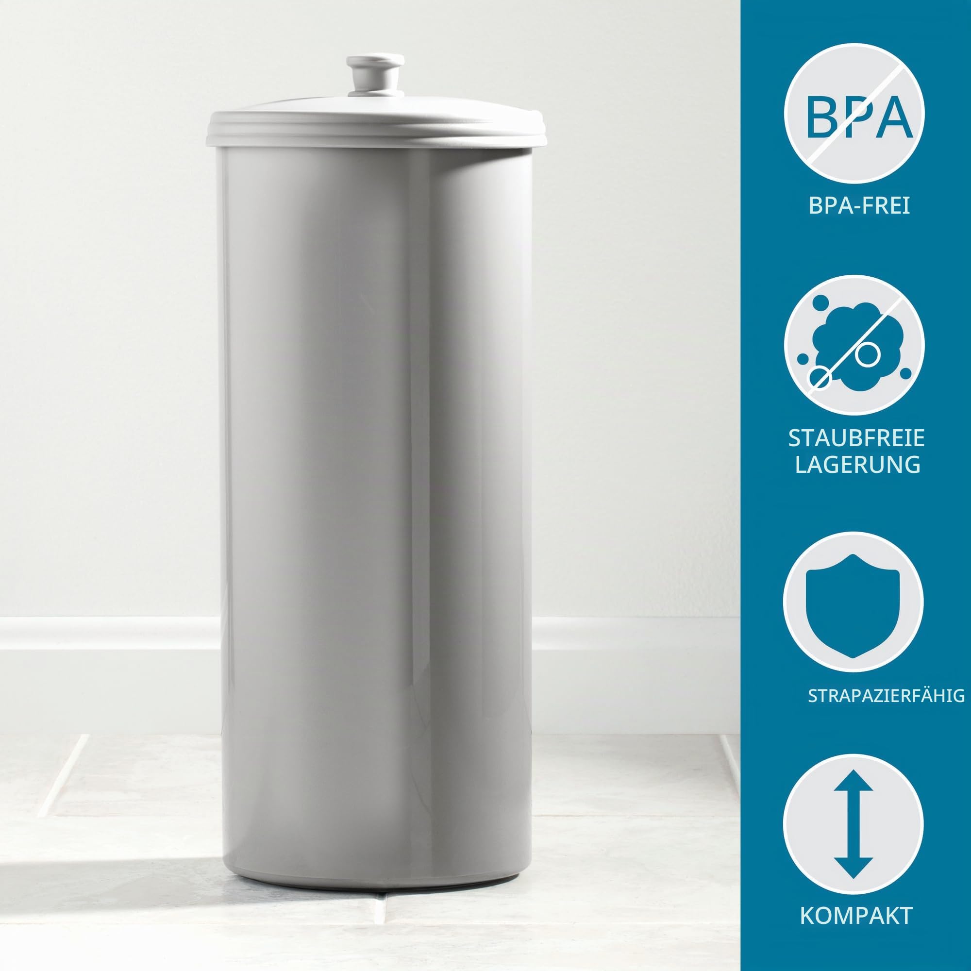 iDesign 93396EU Kent Freistehender Toilettenpapier-Halter für Bad, 16,002 x 16,002 x 39,37 cm, silber, Plastik