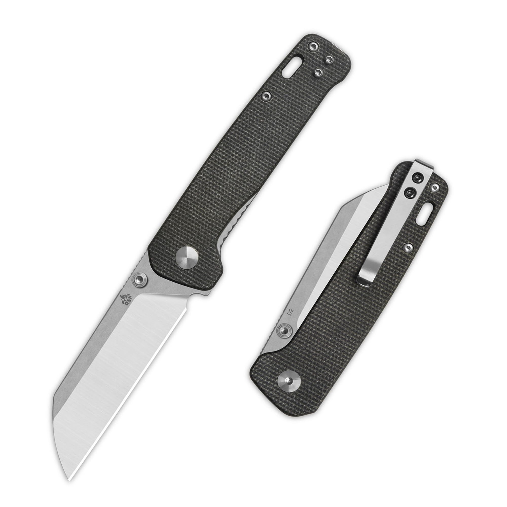 QSP Penguin V2 Folding Pocket Knife, 3.06" D2 Two Tone Finish Stonewash Satin Blade EDC Knife, Dark Brown Micarta Handle, Liner Lock, Ceramic Ball