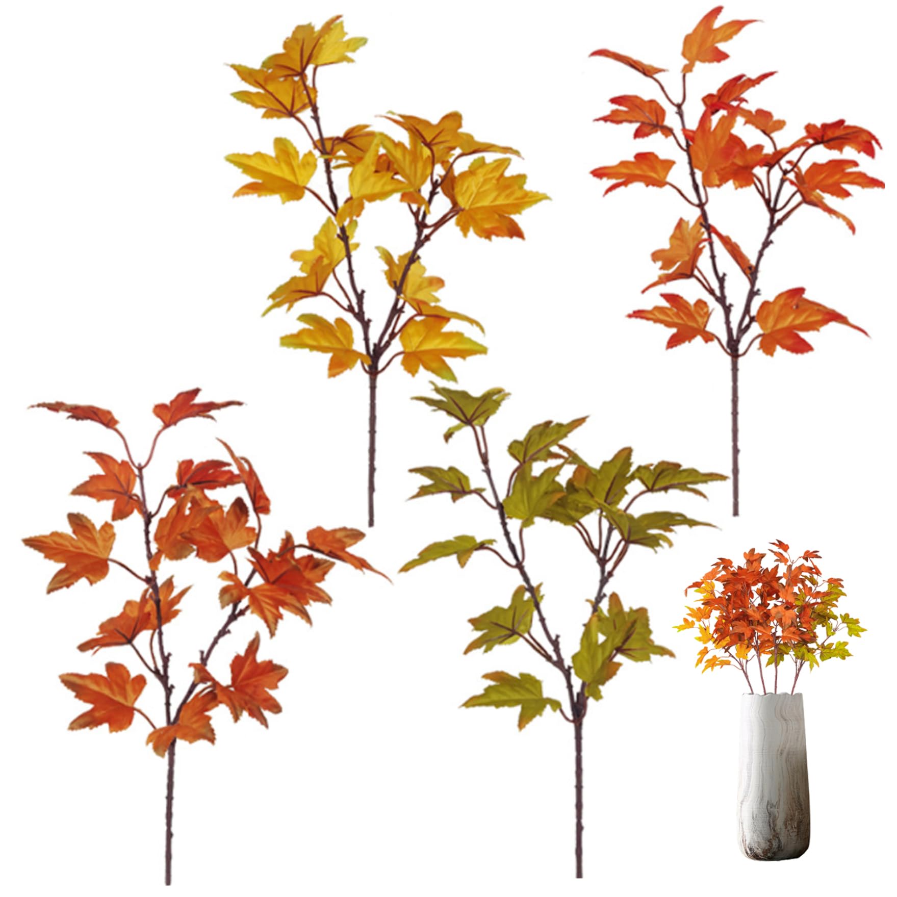 Hperu 4Pcs Artificial Maple Leaves Fall Leaves Stems Plants 15.35x9.06 Inch Autumn Shrubs Artificial Thanksgiving Decor