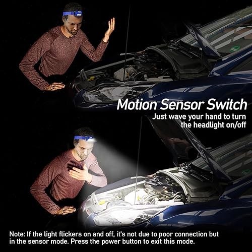 Miniatura 4 de Blukar Linterna frontal LED recargable, 2000L de alto lumen súper brillante regulable linterna con sensor de movimiento, 8 modos, foco e reflector,