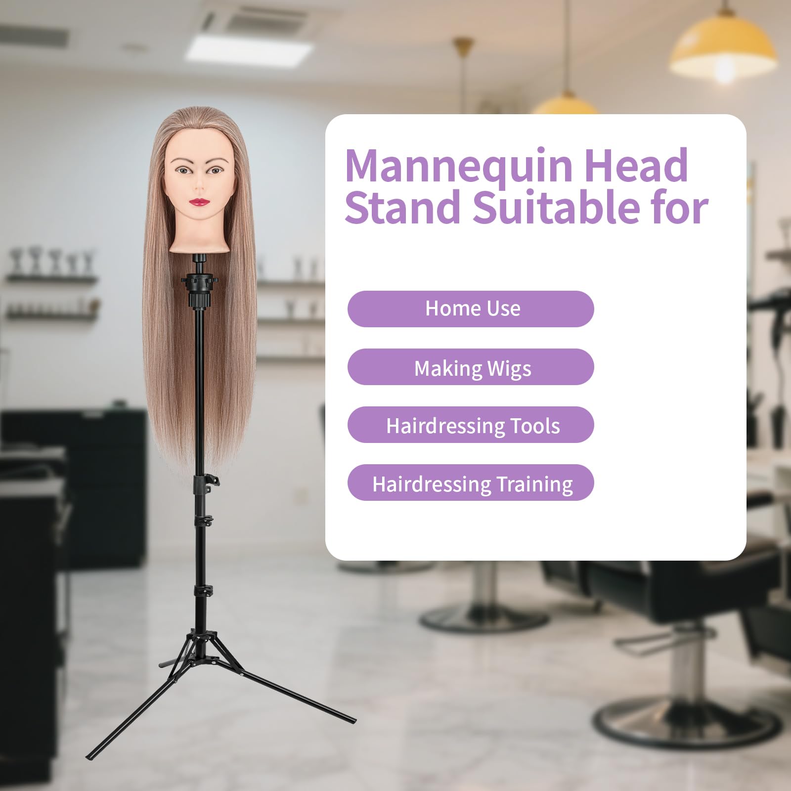 Mannequin-Kopfständer, verstellbarer Perückenständer, verstärktes Metall, für Kosmetologie, Friseurtraining, mit einem breiten Zahnkamm