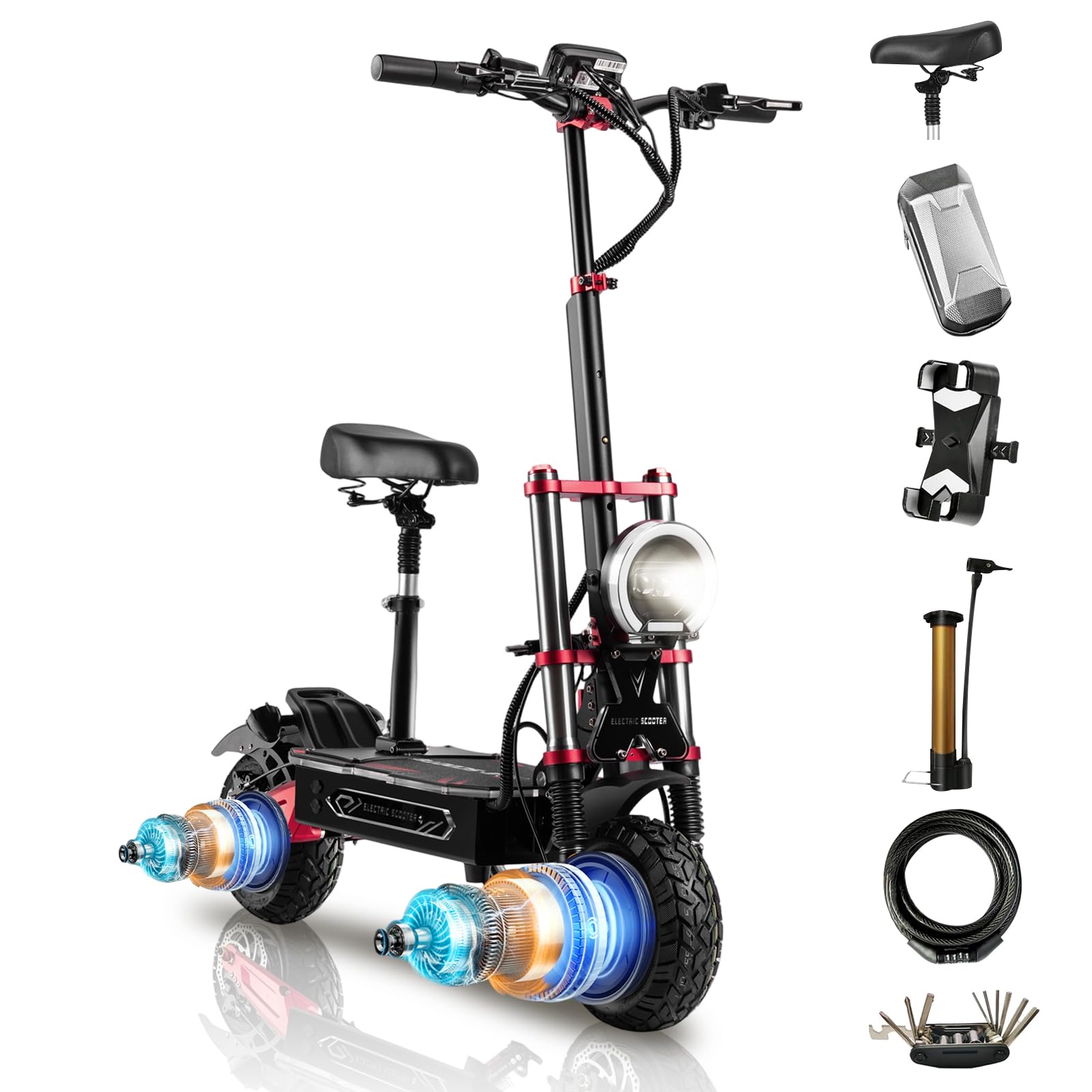 Electric Scooter 6000W Adults Scooters Dual Motor 11 Inch Tire 62-74 Miles Long Range 52 MPH Top with
