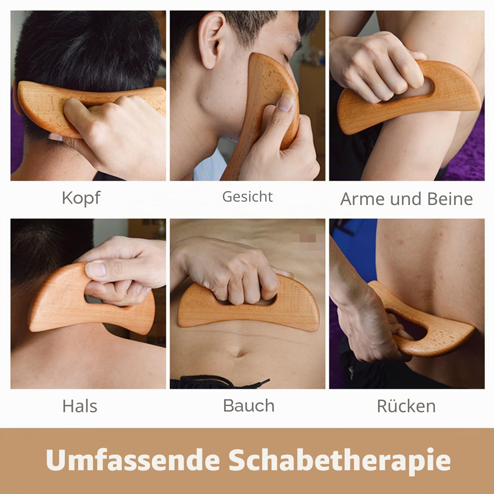 Gua Sha Lymphdrainage Massagegerät aus Holz für Große Körper für Frauen und Männer