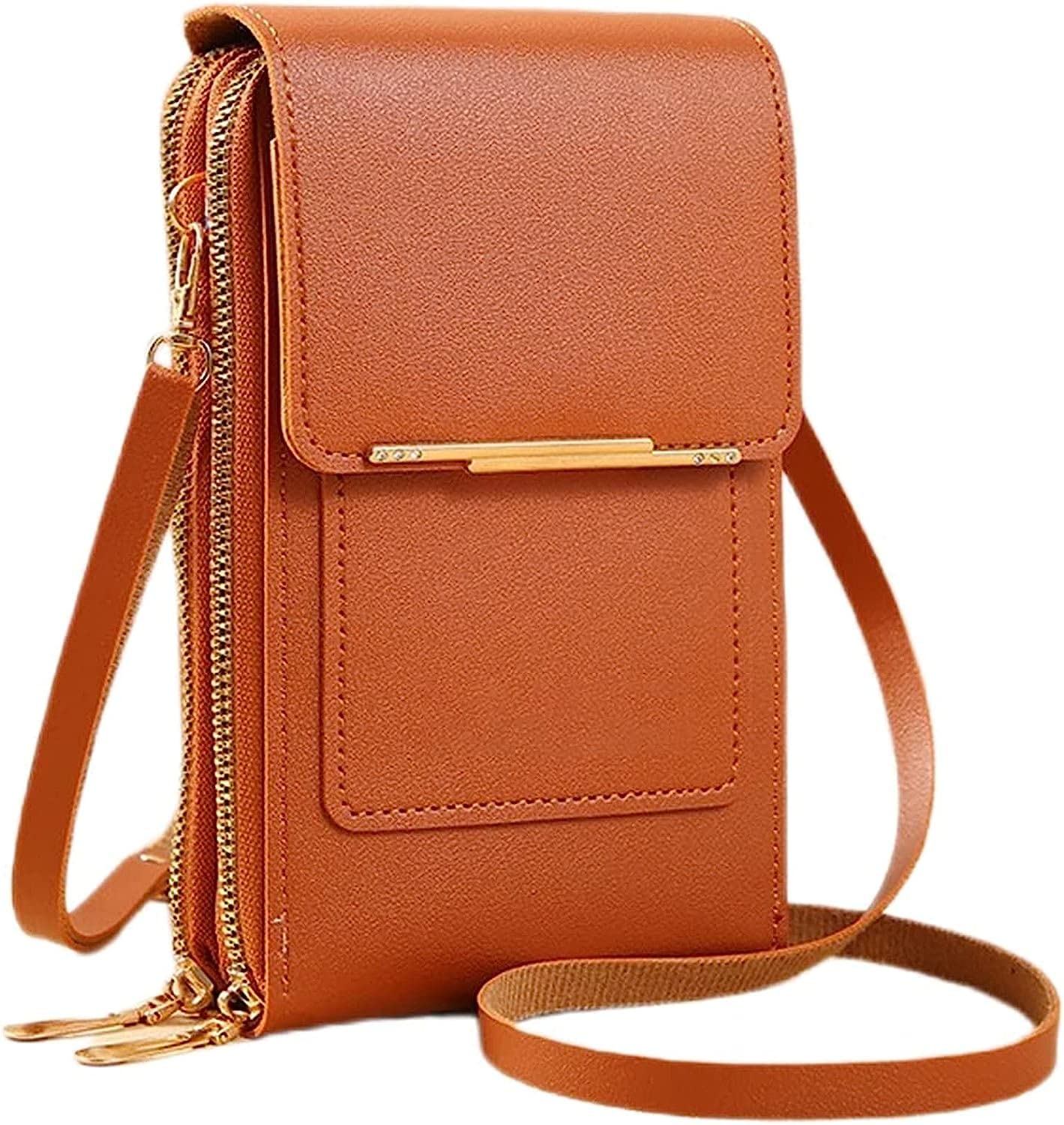 Anti-theft Leather Bag,Touch Screen Phone Bag for Women,Small Crossbody Cell Phone Purse Bag,Mini Shoulder Bag Wallet with Adjustable Strap and Credit Card Slots. (Brown)