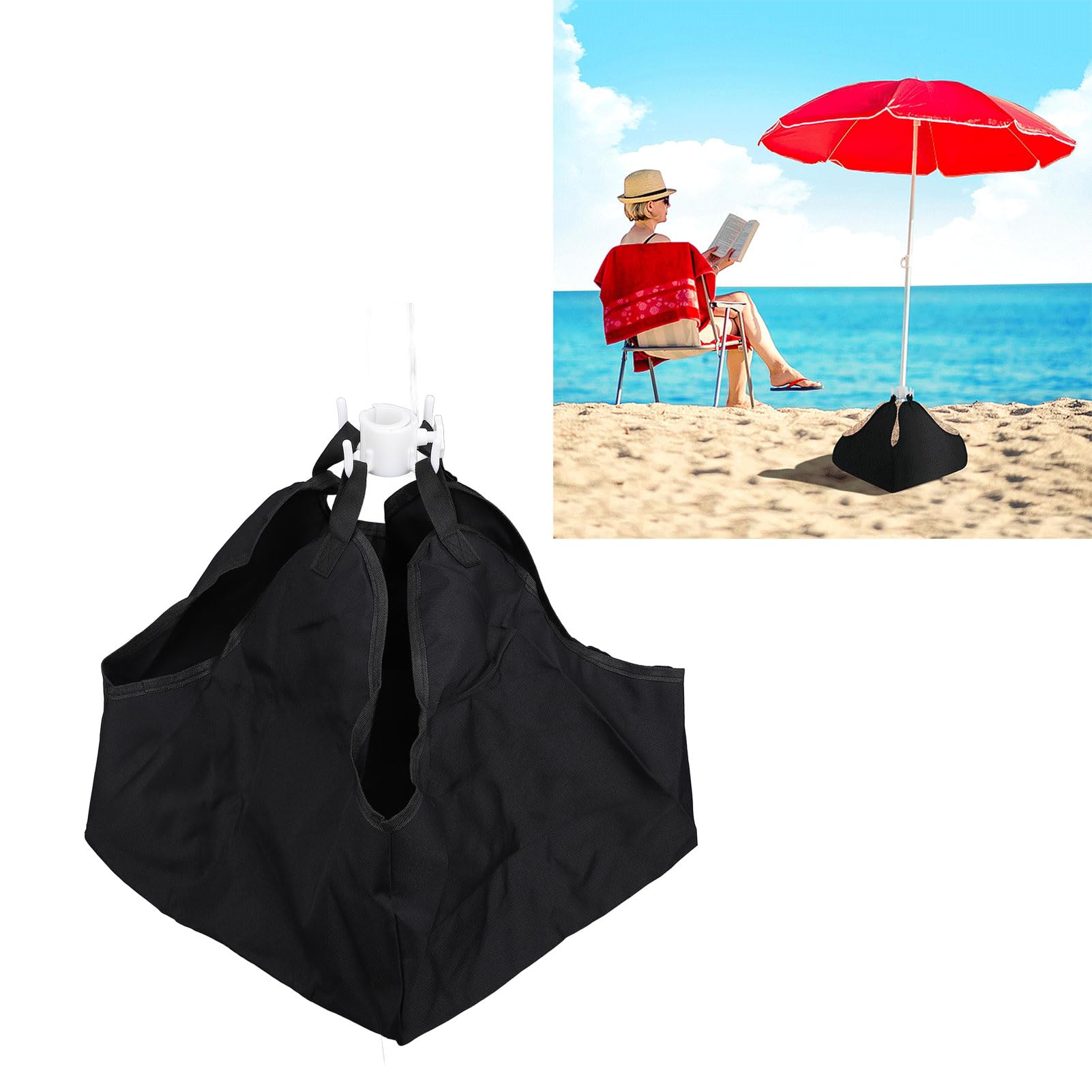 Tnfeeon Torba na Parasol Plażowy, Kotwica z Piasku 600D z Tkaniny Oxford z Regulowanym Kołnierzem z Haczykiem, 15 X 16 Cali, Parasolowy Worek na Piasek Patio, do Użytku w Ogrodzie Plaży