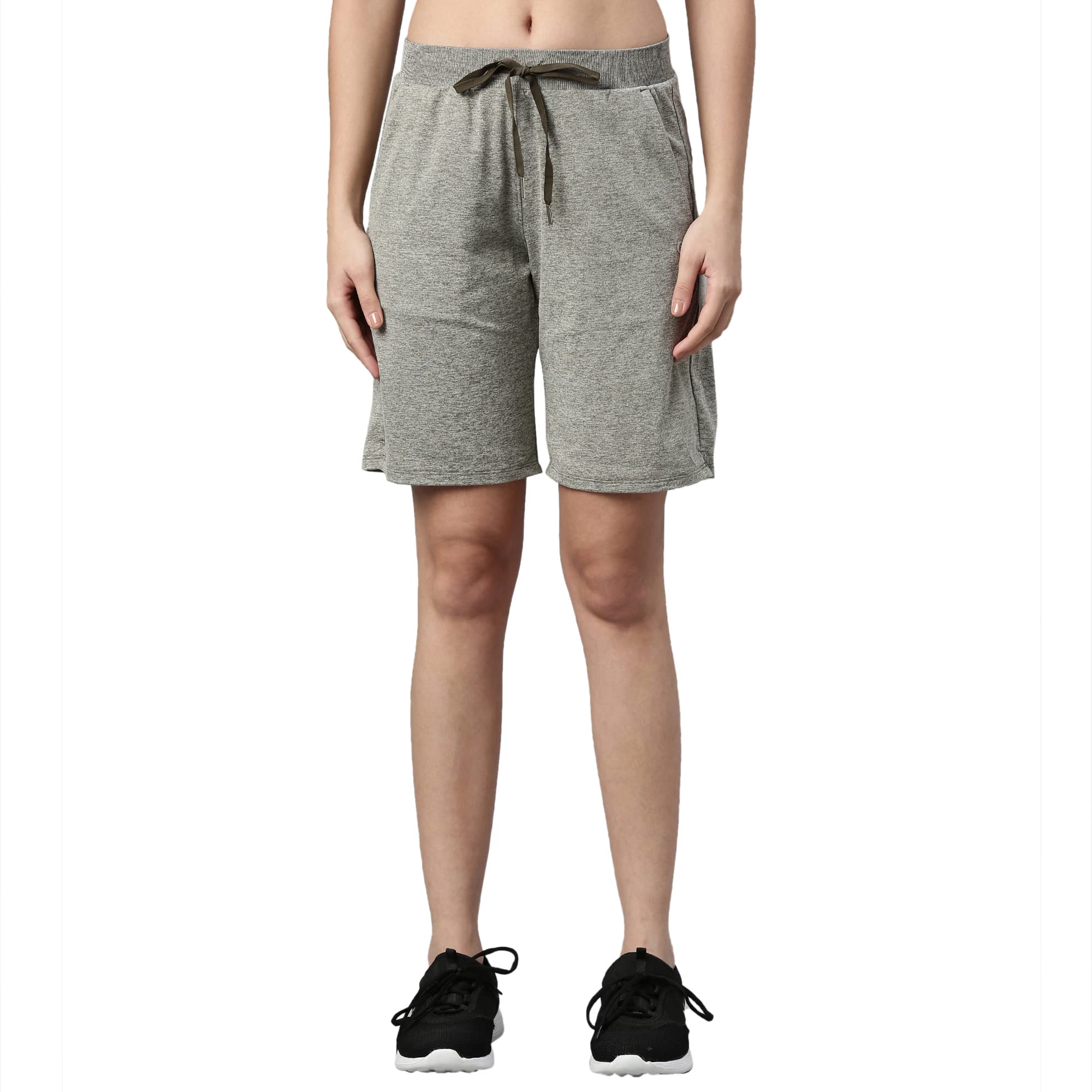 Enamor A702 Quick Dry 4 Way Stretch Antimicrobial and Anti-Odour Mid Rise Relaxed Fit Knee Active Shorts for Women with Drawstring Closure