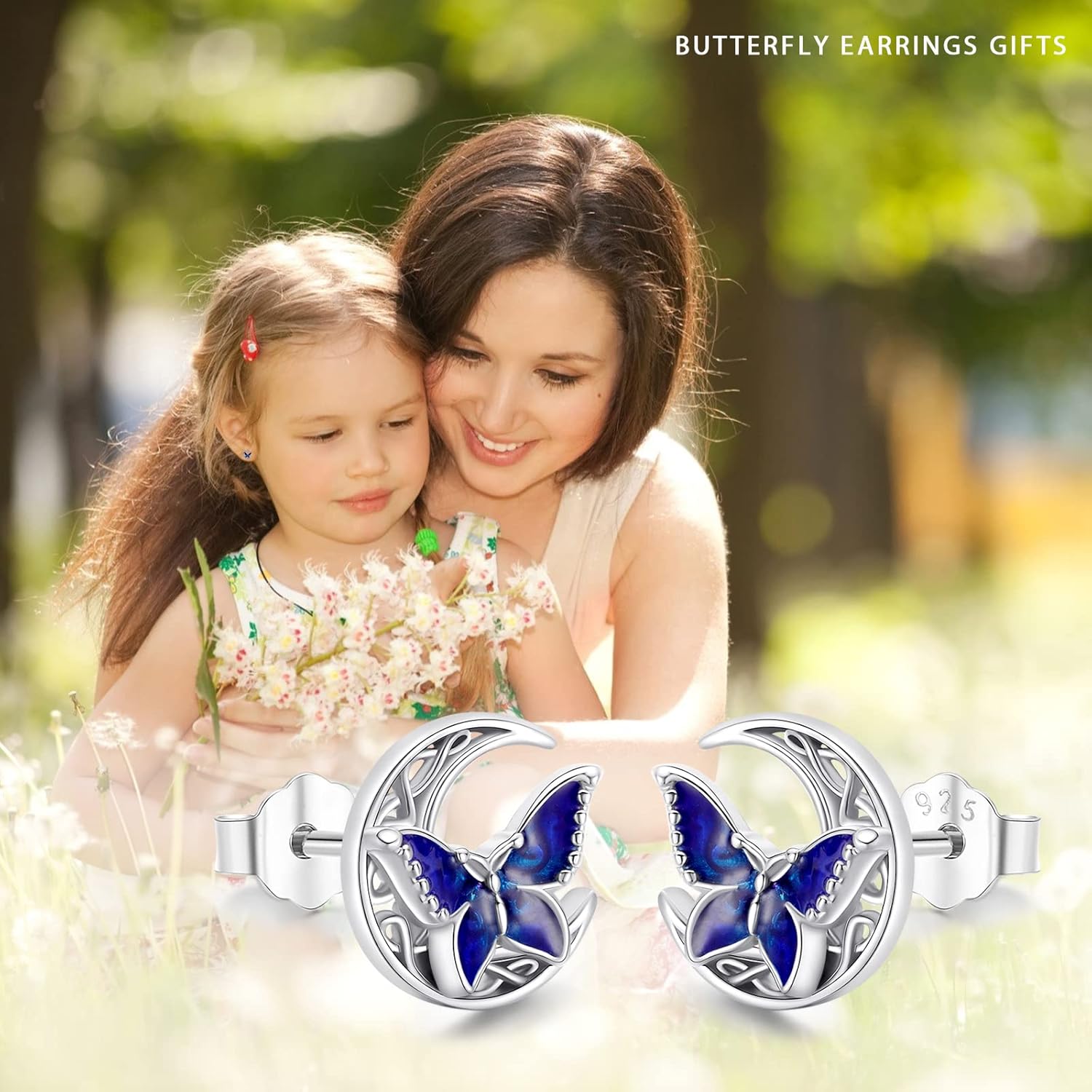 Butterfly Stud Earrings 925 Sterling Silver Celtic Moon Earrings Irish Celtic Jewelry Gifts for Women - Image 7