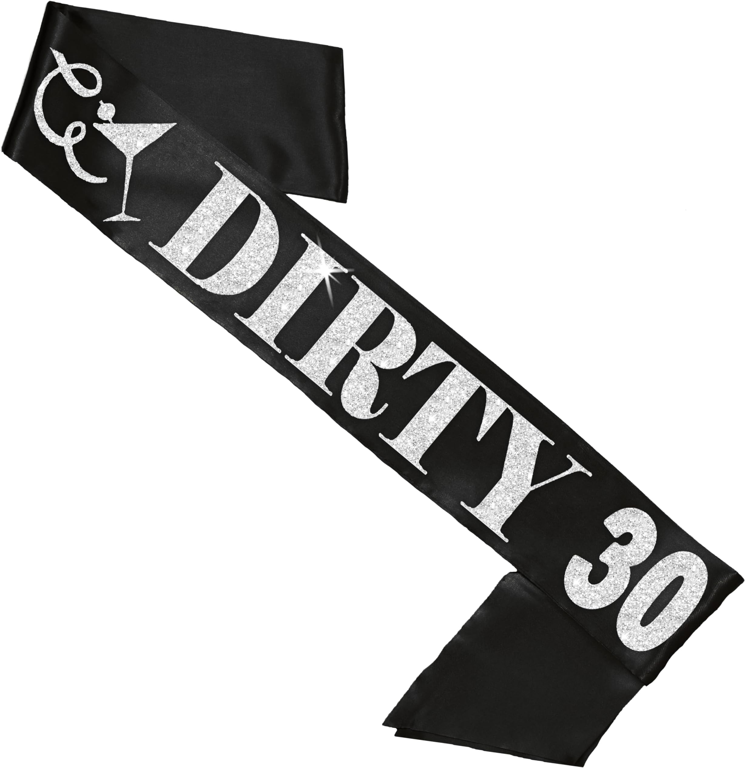 RhinestoneSash Maritins & Bikinis 30th Birthday Sash - PREMIUM GRADE SATIN Dirty 30 Silver Sparkle Satin Sash - Black Sash(Dirty30 GLT) BLK