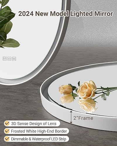 Miniatura 6 de Espejo de baño LED ovalado de 24 x 36 pulgadas, antiniebla, 3 colores regulables, espejo de baño con iluminación inteligente, espejo de baño ovalado