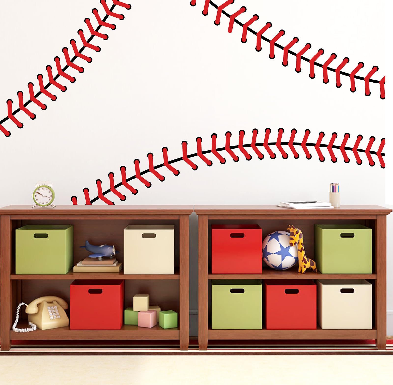 Giant Baseball Wall Decals 86 Inches Extra Large Baseball Stitches Decals Baseball Laces Vinyl Wall Stickers Big Graphic Sport Wall Stickers for Boys Bedroom Teens Kids Baseball Room Decor