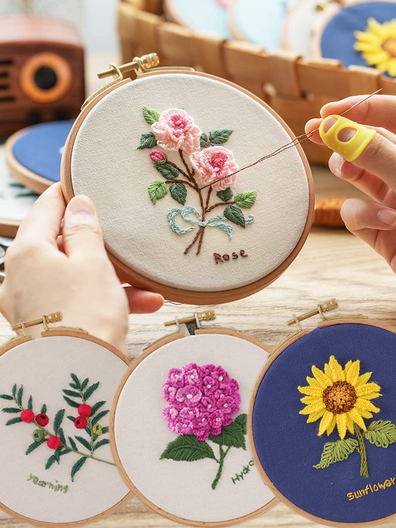 Kit per Ricamo fai da te Kit da ricamo Motivo a fiori Ricamo fai da te Kit completi Ricamati su vestiti Punto croce Cucito Ricami con cerchio Kit Punto a Croce Per Principianti ( Color : Embroidery Ki