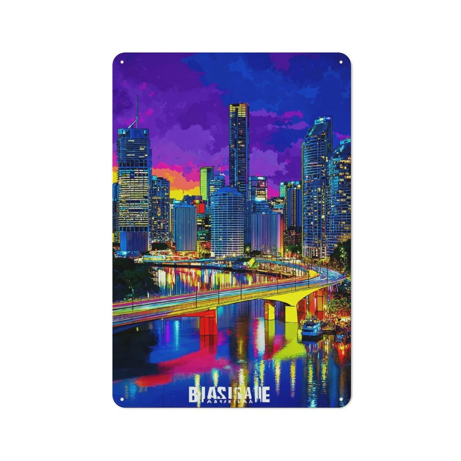 Junmoney Vibrant Cityscape Reflections -2 Metal Wall Sign With Design 30X20cm, Loft Style Studio Wall Art For Flat, Bar, Studio Or Gallery Wall
