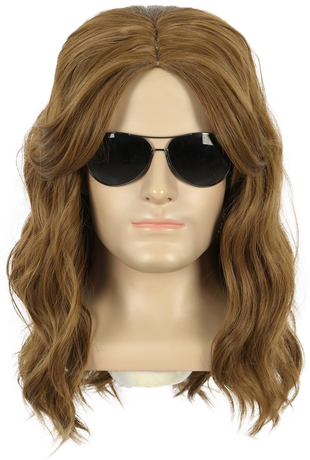 Yuehong Men Long Curly Wavy Brown Wig Film Anime Cospaly Costume Hair Heat Resistant Synthetic Fibers Soft Durable Breathable Wig