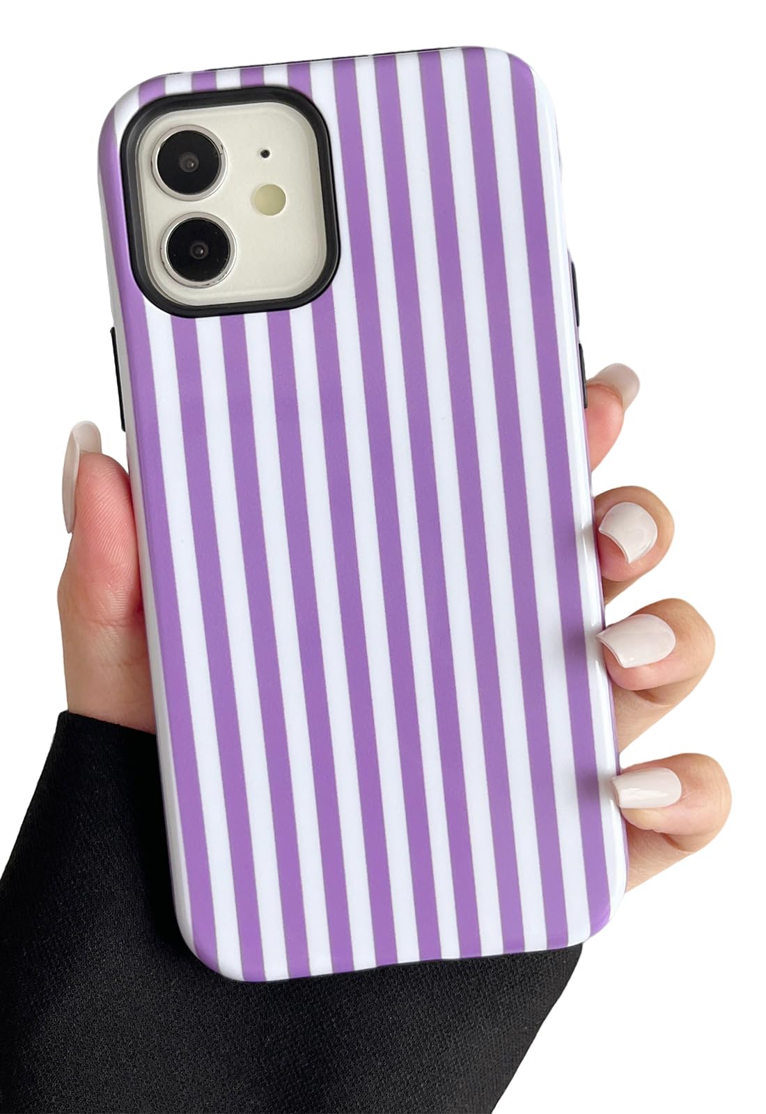 Longlayss Compatible with iPhone 12/12 Pro Case Cute Aesthetic Striped Phone Case for Women Girl Shockproof Slim TPU and Hard PC Protective Cover (
