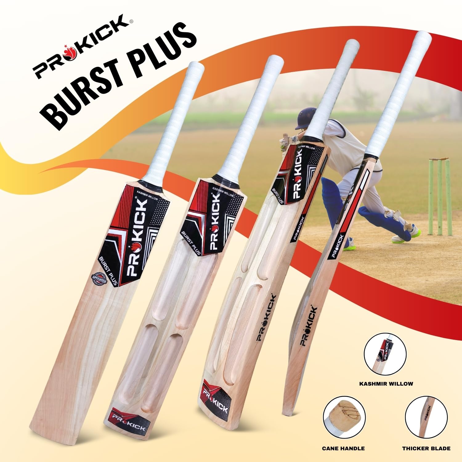 Prokick Burst Plus Kashmir Willow Scoop Cricket Tennis Ball Bat with Cover|Single Blade Full Size Scoop Design Tennis Ball Bat Suitable for Both Hard and Soft Tennis Balls (Size: Short Handle) - Image 2 thumbnail