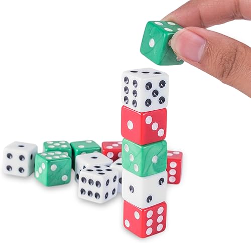 Miniatura 6 de Dados surtidos coloridos en blanco rojo verde para juegos de mesa actividad tema casino souvenirs para fiestas y juguetes de regalo 18 unidades