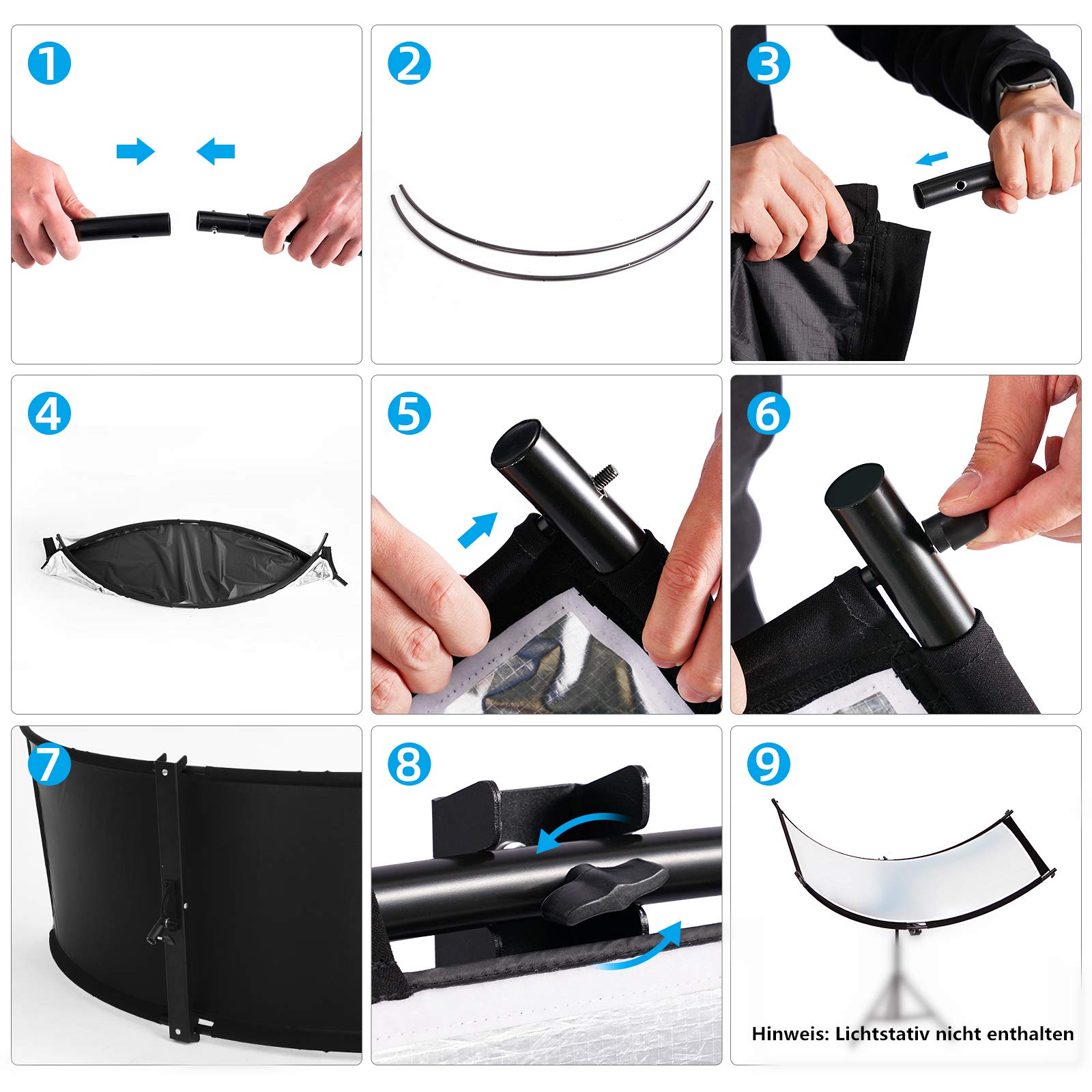 Selens 4 in 1 Reflektor 60x180cm U Form Gebogener Reflektoren Einstellbarer Beleuchtungs Diffusor mit Schwarz/Weiß/Gold/Silber Reflectors Tragetasche für Fotografie Fotostudio Porträt Catch Light