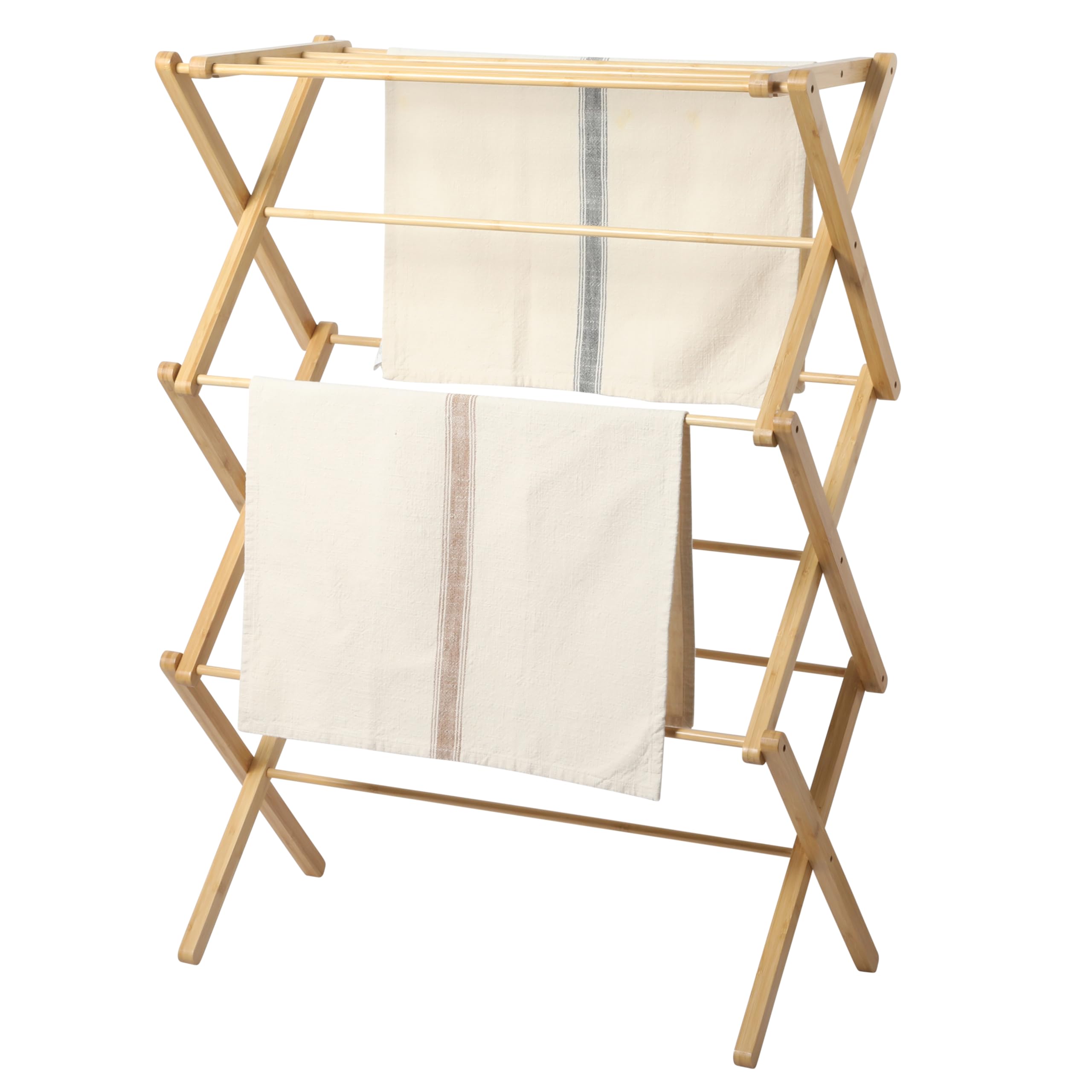 Gibson Home Riverrun Foldable Bamboo Drying Rack for Clothes, Towels, Blankets – 2-Tier Collapsible Laundry Drying Rack, Space-Saving Air Dry Stand for Indoor & Outdoor Use - Pre Assembled