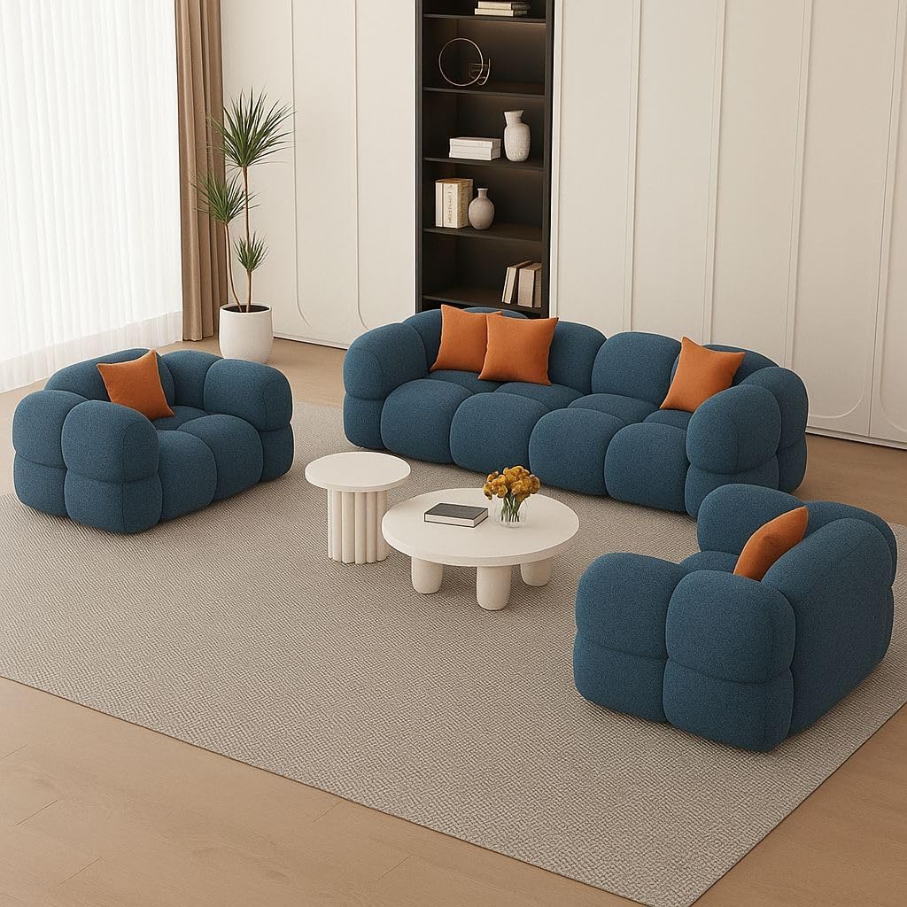 LEGACY OF COMFORT Ryan 3+1+1 Set Sofa Living Room Sets Cloud Shape Sofa Set for Living Room (Blue Boucle) - Review, Price and Buying Guide