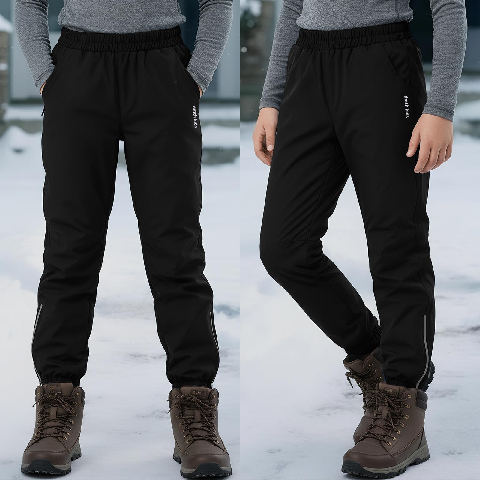 Pantalon Softshell Imperméable Enfant Chaud Doublé Polaire Hiver Coupe-Vent Ski Neige Pluie 5-14 Ans