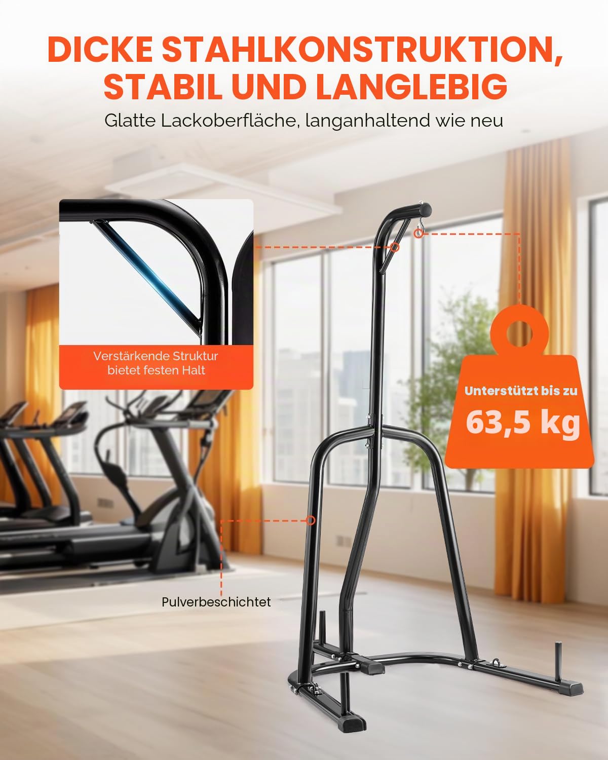 VEVOR Boxsack-Ständer, Stahl, strapazierfähig, Trainingsgerät, höhenverstellbar, mit beschwertem Boden, hält bis zu 63,5 kg, freistehender Sandsackständer für Zuhause, Fitnessstudio, Fitness