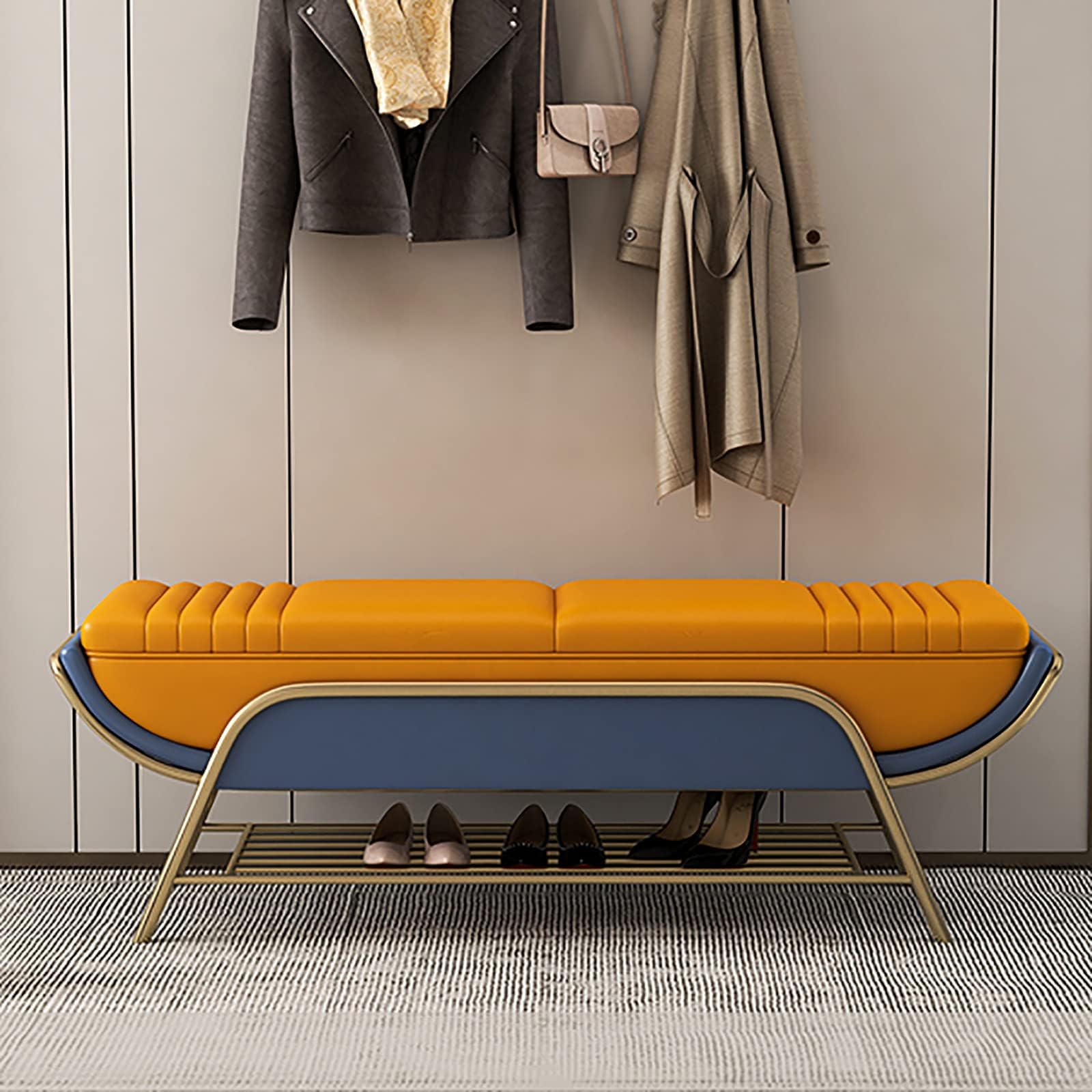 MYUYEE Premium Entryway Bench Shoe Storage Orga,Modern Shoe Rack Bench With Storage Shelf, Upholstered End Of Bed Bench Seat(D-100X40X45Cm)