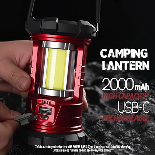 Miniatura 3 de Linternas de camping recargables, luz de campamento de 1500 lm con cargador de teléfono, linternas compactas portátiles, impermeables, para