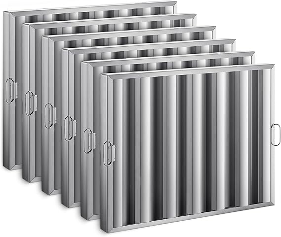 WILPREP Stainless Steel Range Hood Filters, 19.5 x 24.6 Inches Pack of 6, Commercial Exhaust Hood Grease Filter
