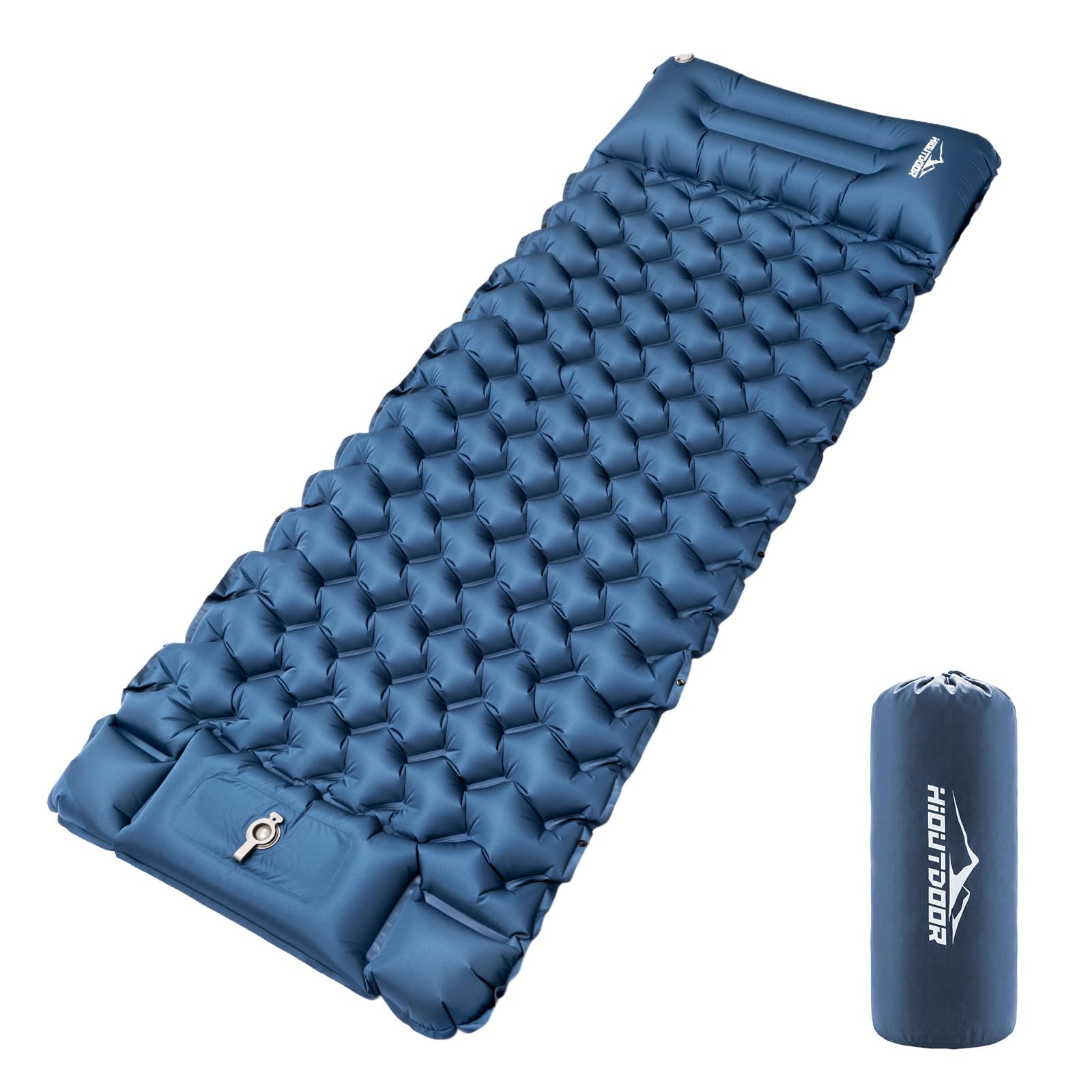 Hioutdoor Karimata kempingowa, 10 cm, ultralekka, z pompką nożną i poduszką, nadmuchiwana, kompaktowa mata do spania na świeżym powietrzu, wędrówki i na plażę
