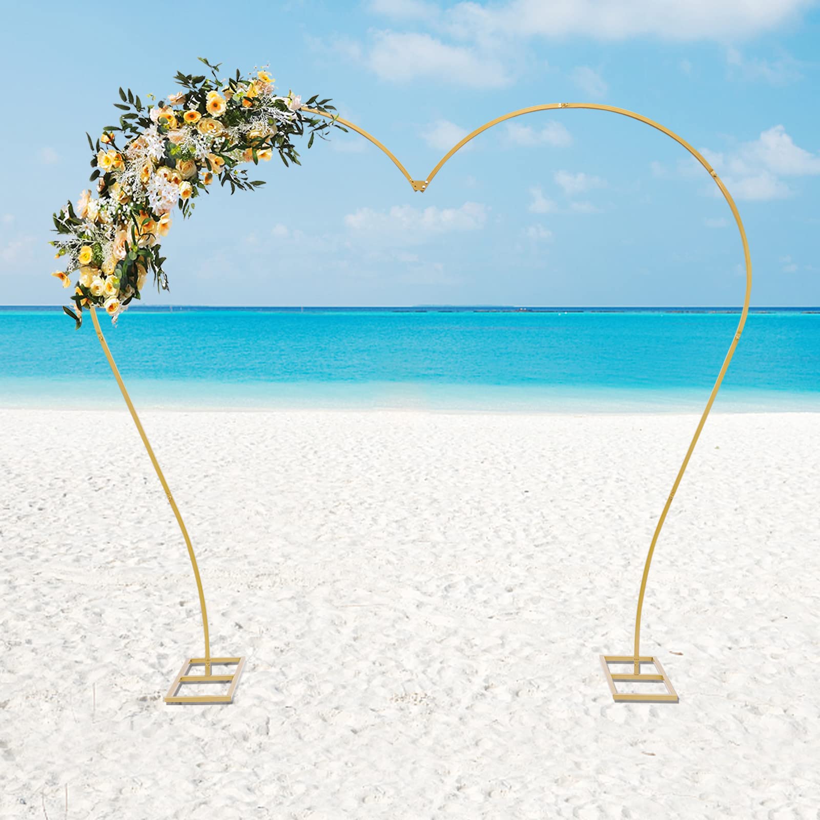 Kit de marco de globos en forma de corazón, arco de globos, jardín, arco de metal blanco, arco de boda, arco de boda, para fiesta de cumpleaños, boda, decoración de jardín (dorado)
