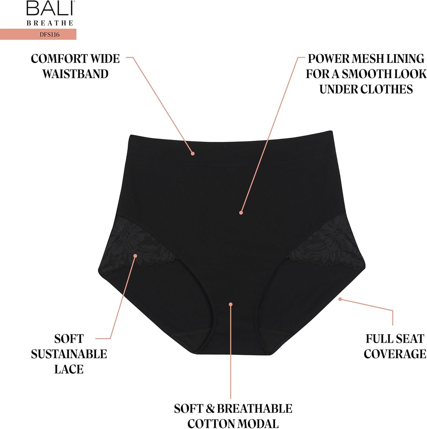 Bali womens Breathe Lace Shaping Brief, Breathable Modal Firm Control Shapewear Panty, 2-pack - Image 5