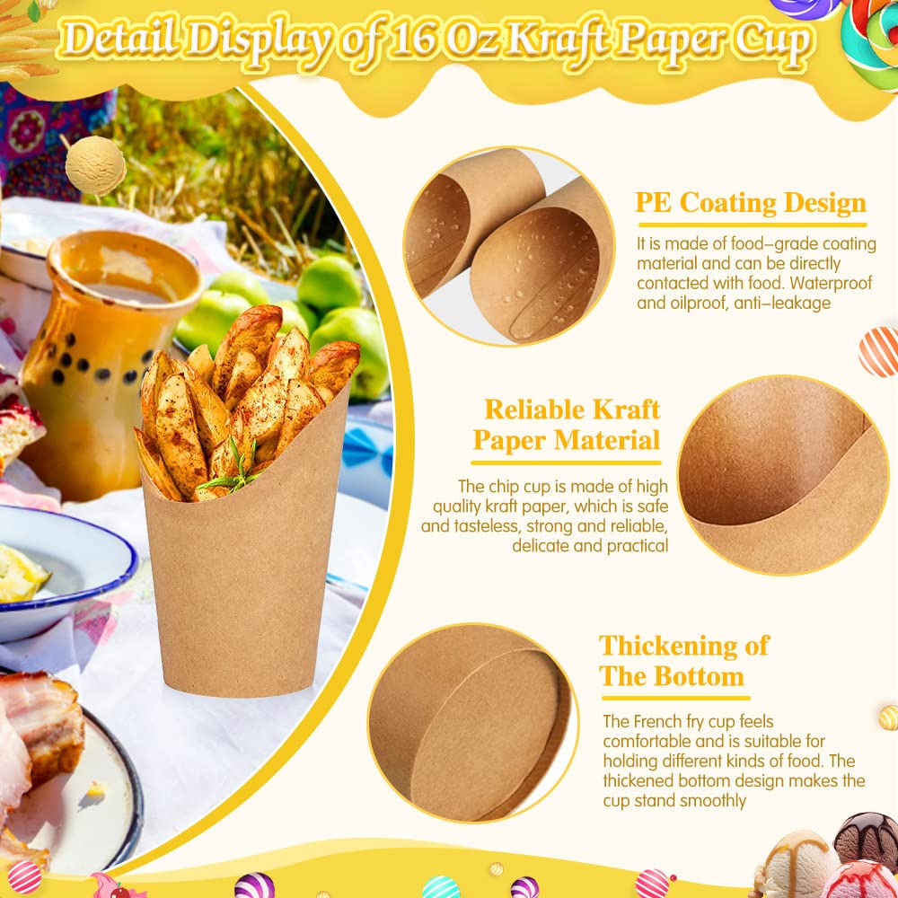 50 Coni In Carta Kraft Per Snack – 470 Ml, Neri, Con Rivestimento PE, Ideali Per Patatine, Gelati, Popcorn, Festa E Asporto - 2