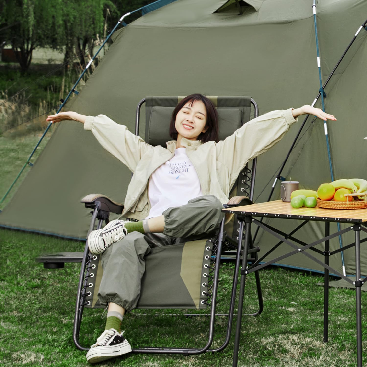 Amazon｜TIMBER RIDGE リクライニングチェア 折りたたみ 耐荷重